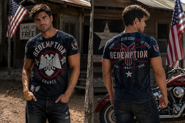 Patriot tee — Redemption Clothing 2026 lookbook, front and back