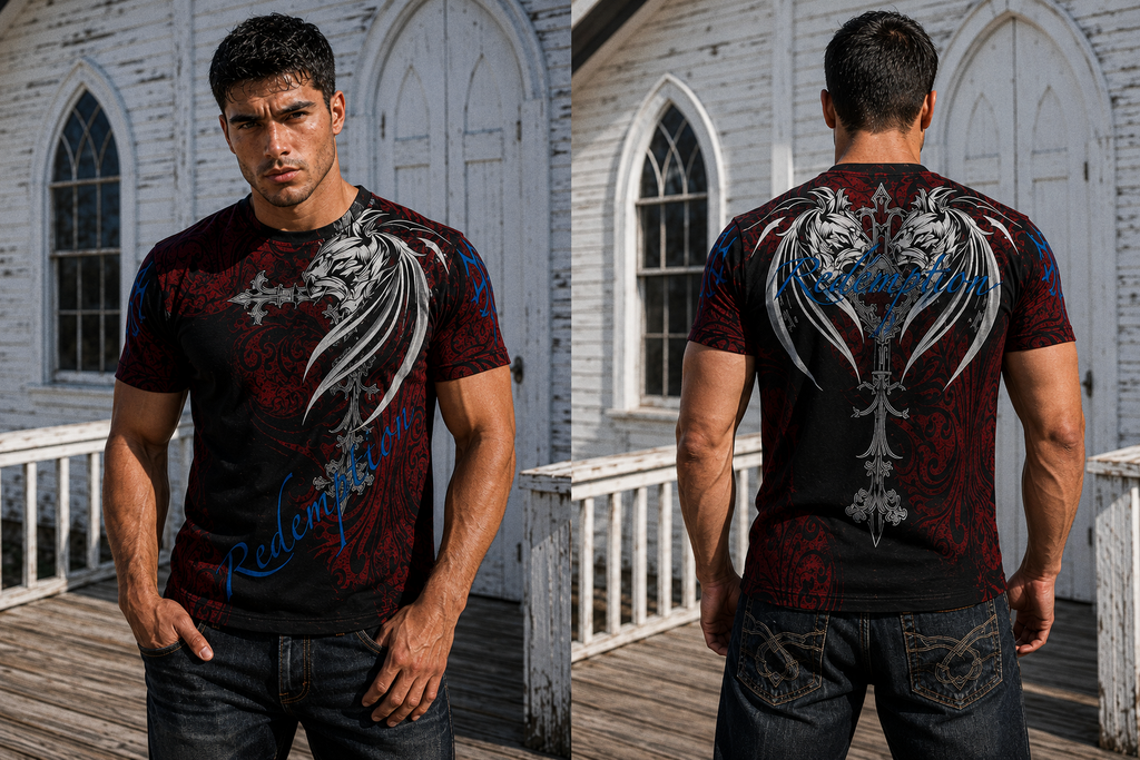 Victory tee — Redemption Clothing 2026 lookbook, front and back