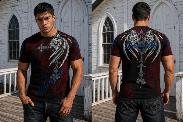 Victory tee — Redemption Clothing 2026 lookbook, front and back